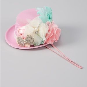 Pink & Blue Curled Feather Top Hat Headband